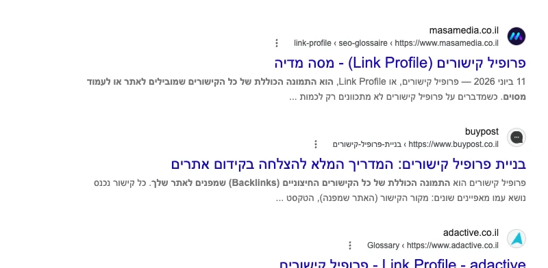 תוצאות החיפוש על פרופיל קישורים: מסה מדיה במקום הראשון