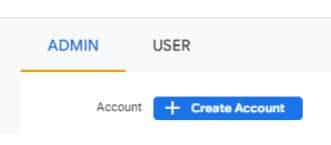 מסך Admin באנליטיקס: כפתור Create Account ליצירת חשבון חדש