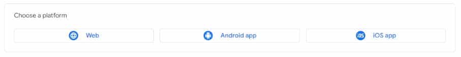 בחירת סוג הנכס ב-GA4: אתר, אפליקציית Android או iOS