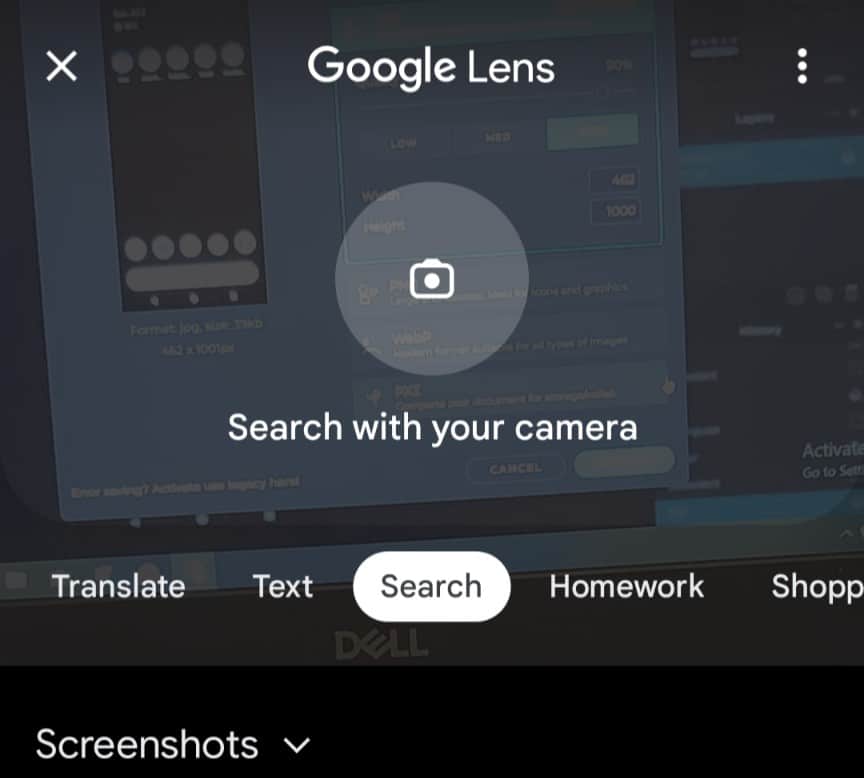 מסך הצילום של Google Lens והתפריט התחתון עם אפשרויות החיפוש