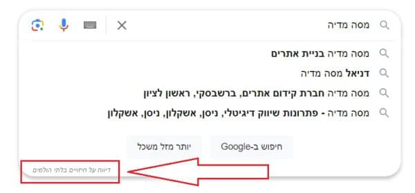 הקישור לדיווח על חיזויים בלתי הולמים בתחתית ההשלמות בגוגל