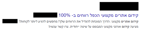 תוצאה בגוגל שמבטיחה להכפיל רווחים ב-100% בעזרת קידום אתרים