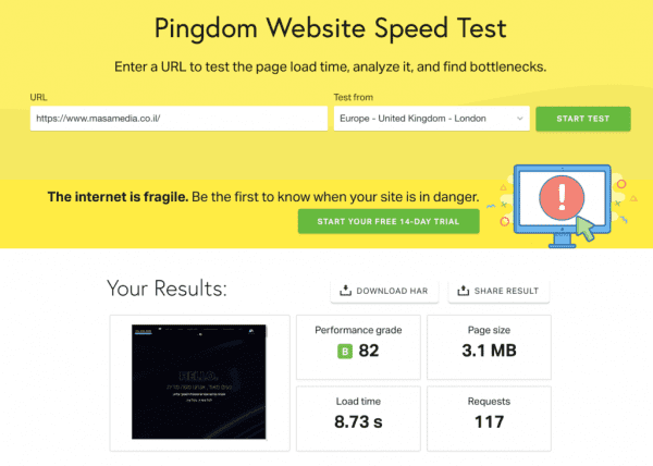 pingdom speed test