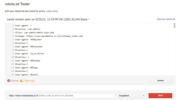 כלי לבדיקת קובץ robots.txt